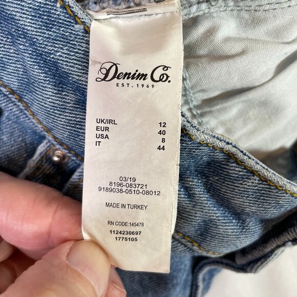 Denim Co Est 1969 Midi Jean Skirt Size 8 Light Wash Distressed Hem Front Slit - Picture 9 of 10